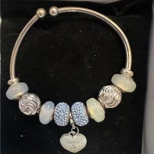 Silver Bead Charm Bracelet with Opalescent and Pavé Accents